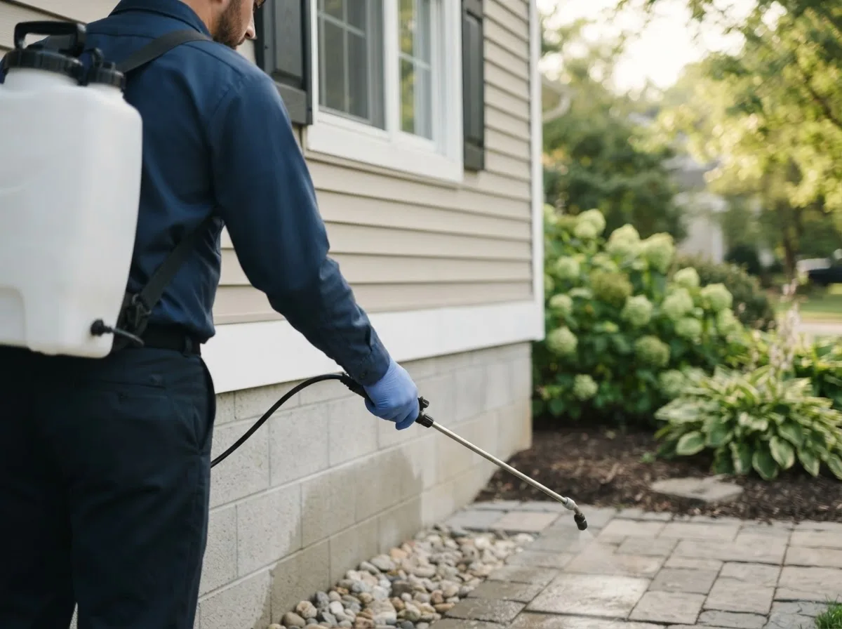 Pest control technician inspecting a home in Caratunk, ME